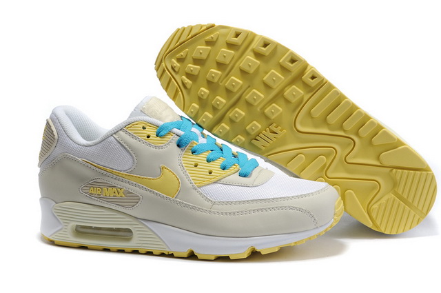 Womens Nike Air Max 90 Mesh White Yellow Shoes - Click Image to Close